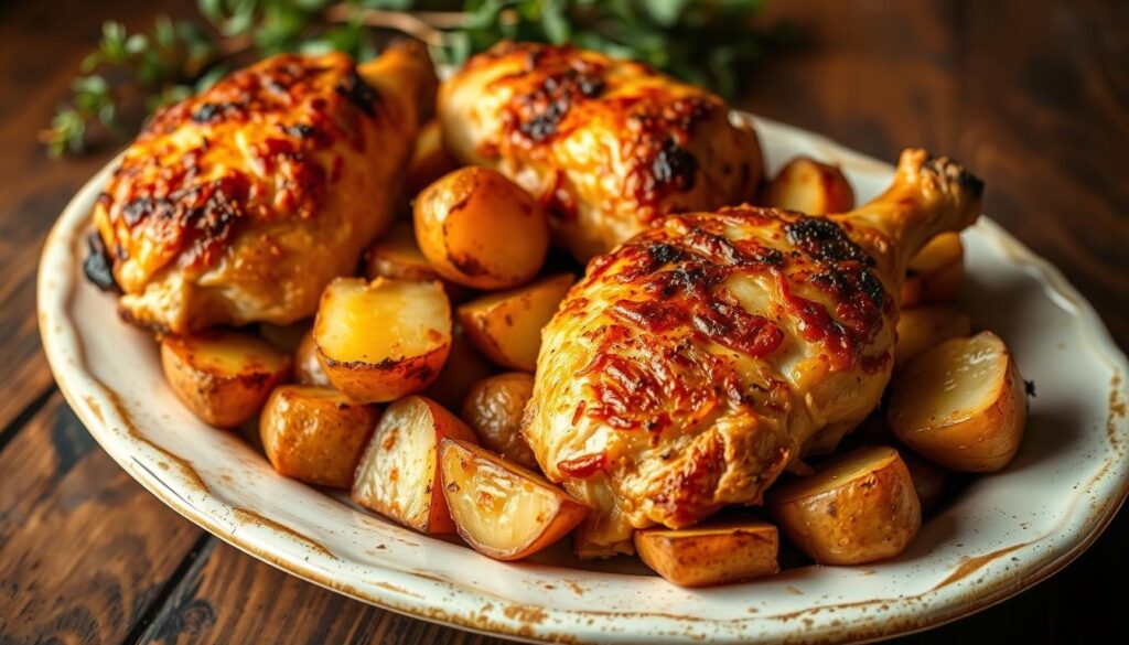 Baked Chicken and Potatoes Golden Crust