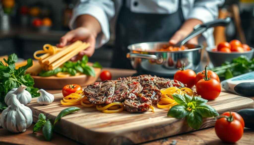 Beef Steak Pasta Preparation