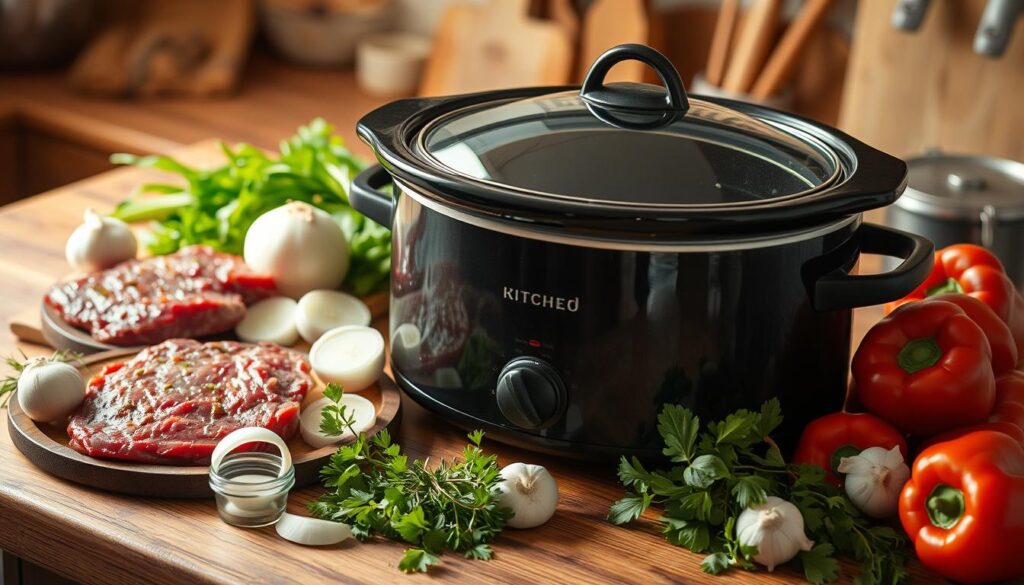 Crock Pot Bucket Steak Preparation