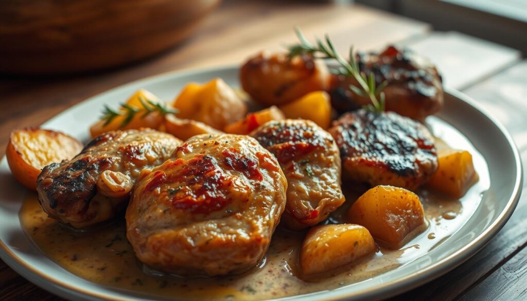 Perfectly textured slow cooker chicken and potatoes